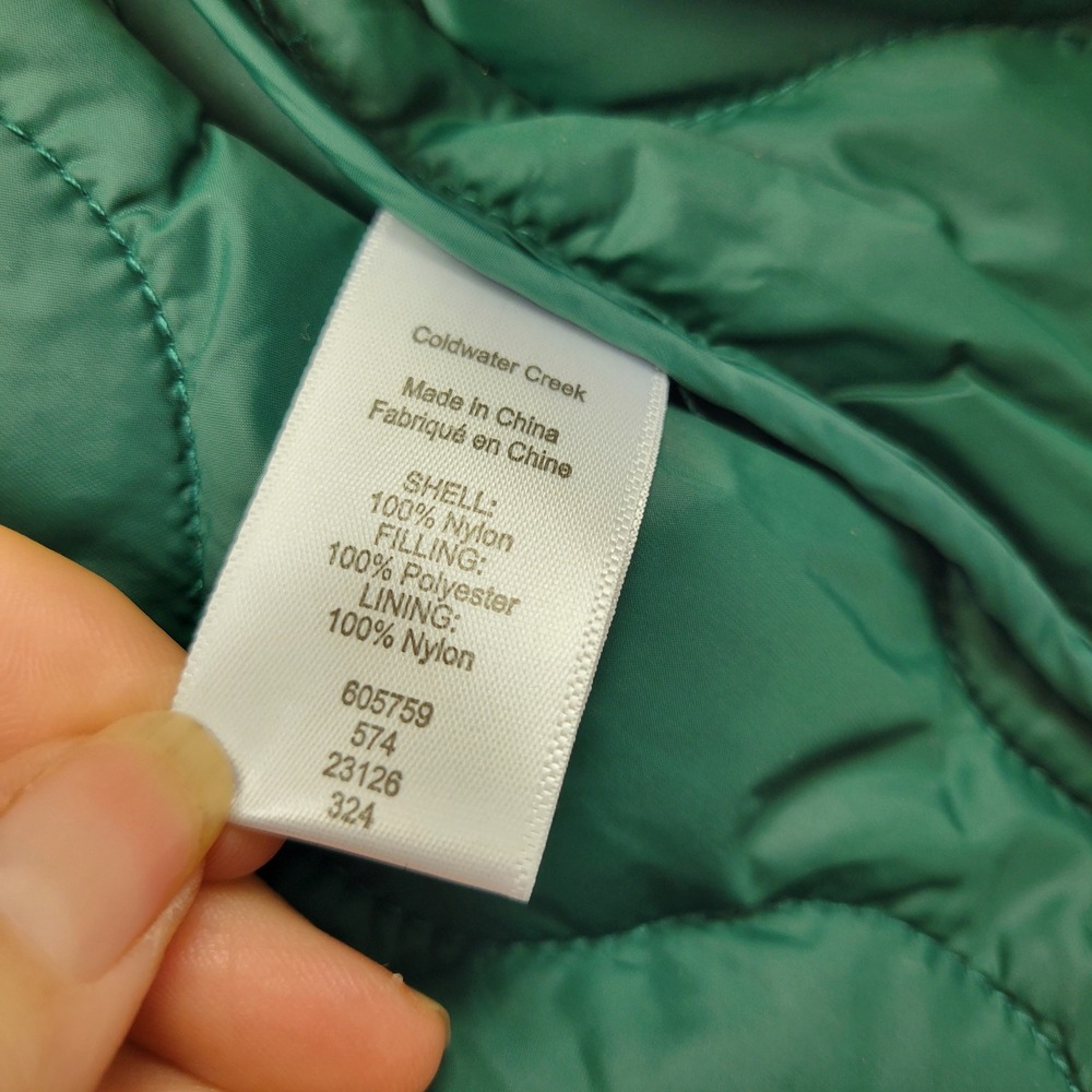 Coldwater Creek Womens Puffer Vest Green Quilted Longline Full Zip Size M 605759 - Picture 7 of 14